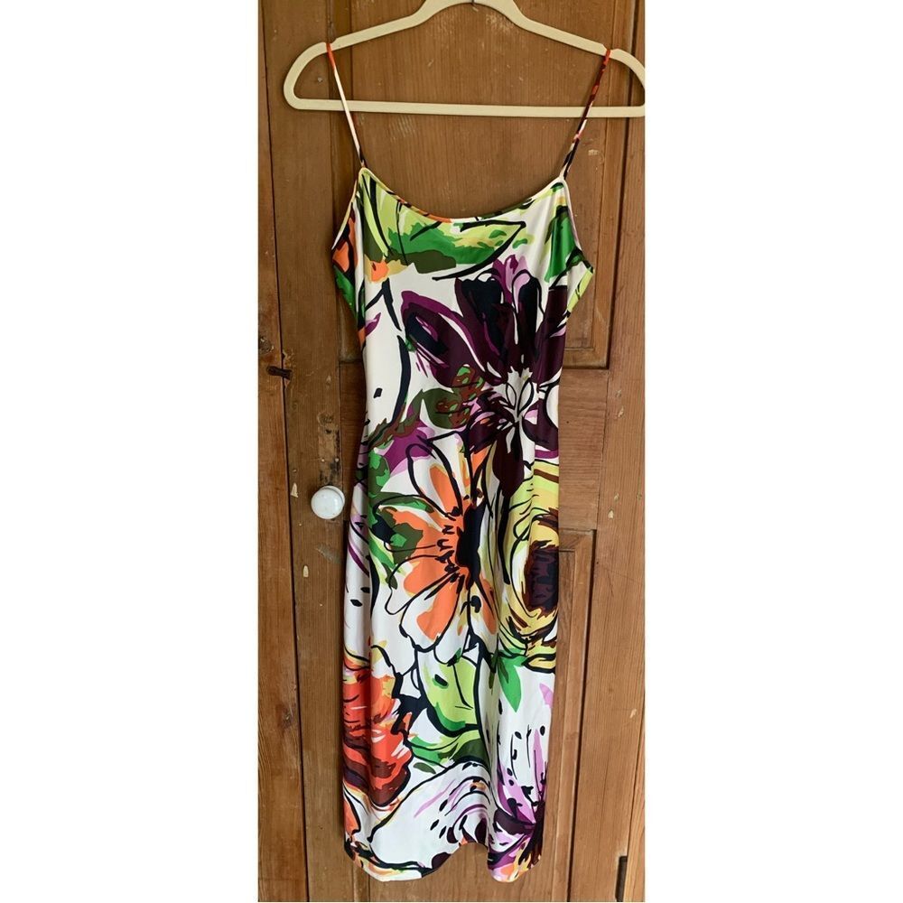 Natori bright sunflower floral silk slip dress
